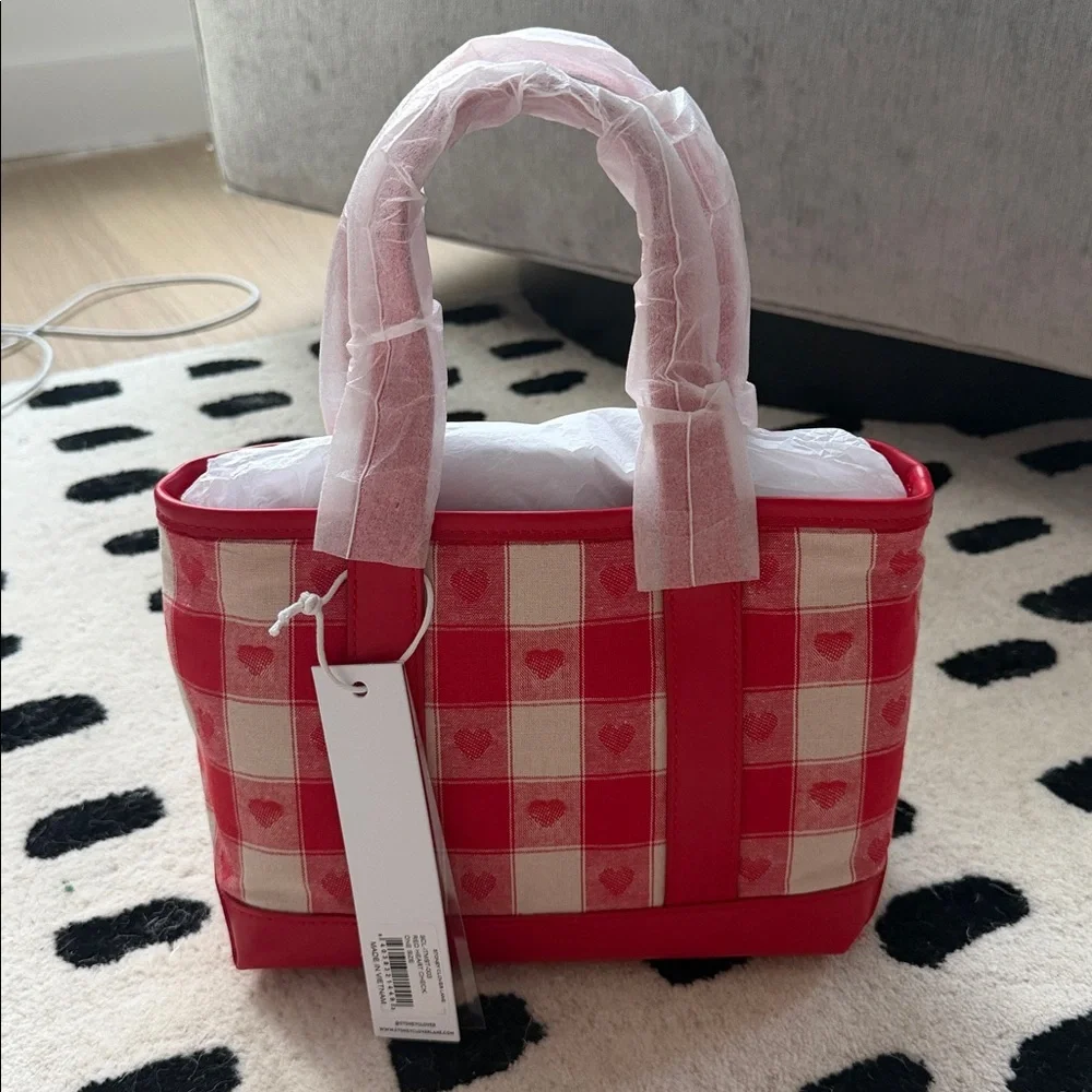 Stoney Clover Lane Red Gingham‎ Mini Tote Bag Heart Jacquard